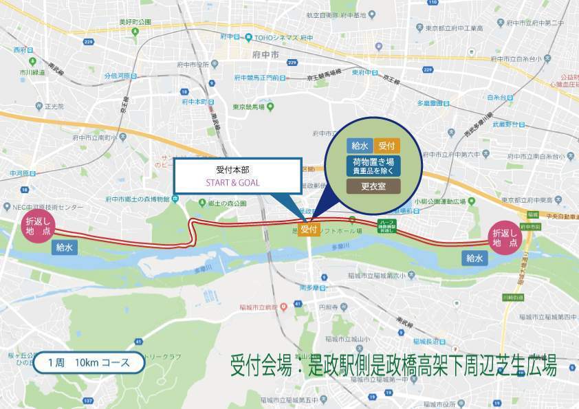 第49回スポーツメイトラン府中多摩川風の道マラソン コースマップ